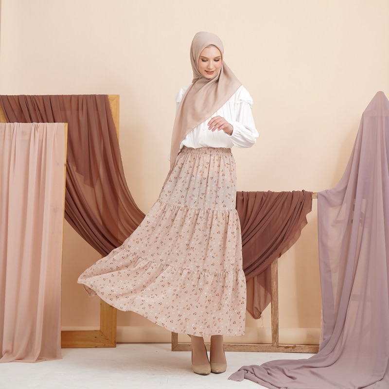 KINAKIA Rok Panjang Maxi Skirt Rok dengan Motif Bunga Korean Skirt Floral Skirt
