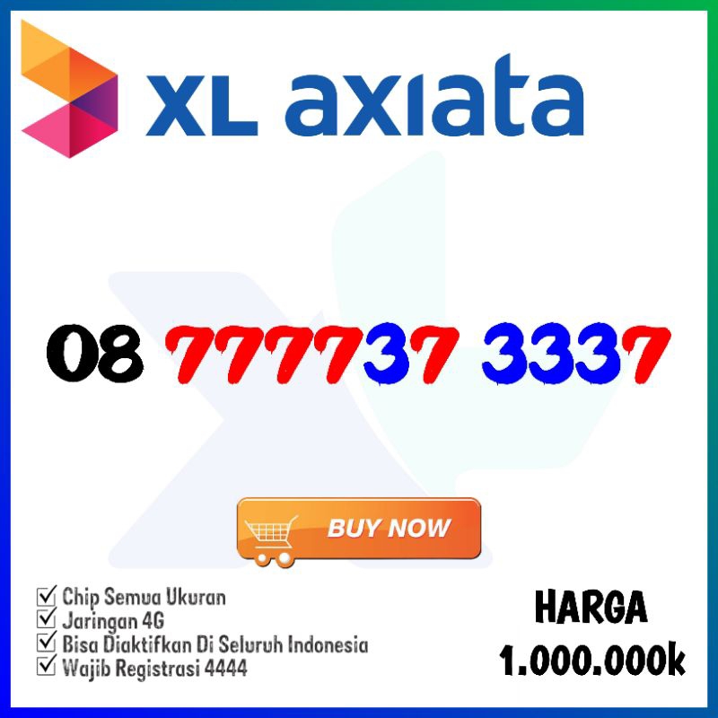 Nomor Cantik XL Nomer Kartu Perdana XLaxiata No 777737 3337