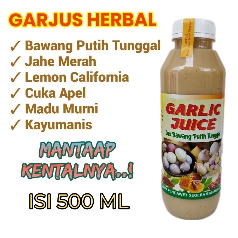 Jus Bawang Putih Tunggal, Lemon, Jahe Merah, Madu, Cuka Apel - Obat Herbal Jantung Asam Urat Kolesterol Darah Tinggi Detox Diet Ambeien Wasir Amandel 460ml