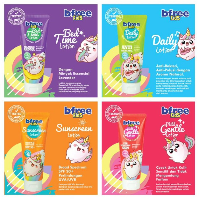 ❤ RATU ❤ Bfree Kids Lotion Sunscreen Anak 100ml | Daily | Mild Gentle | Sunscreen Spf 30+ | Bed Time | Tekstur Lembut Untuk Anak Anak