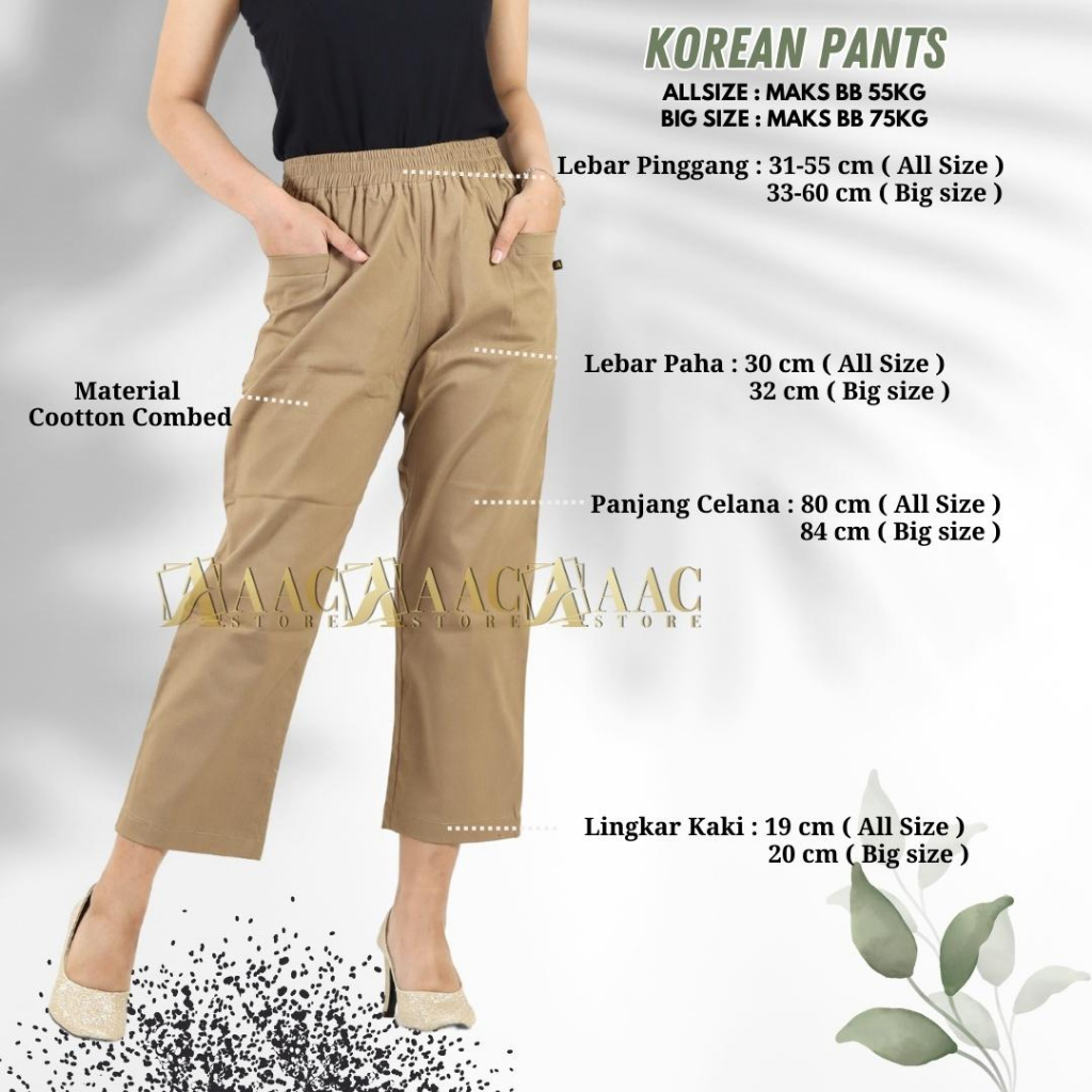 Celana Wanita 7/9 Korean Pants Crop / Celana Kasual Bahan Katun Combed Tebal Halus Allsize Sampai Jumbo