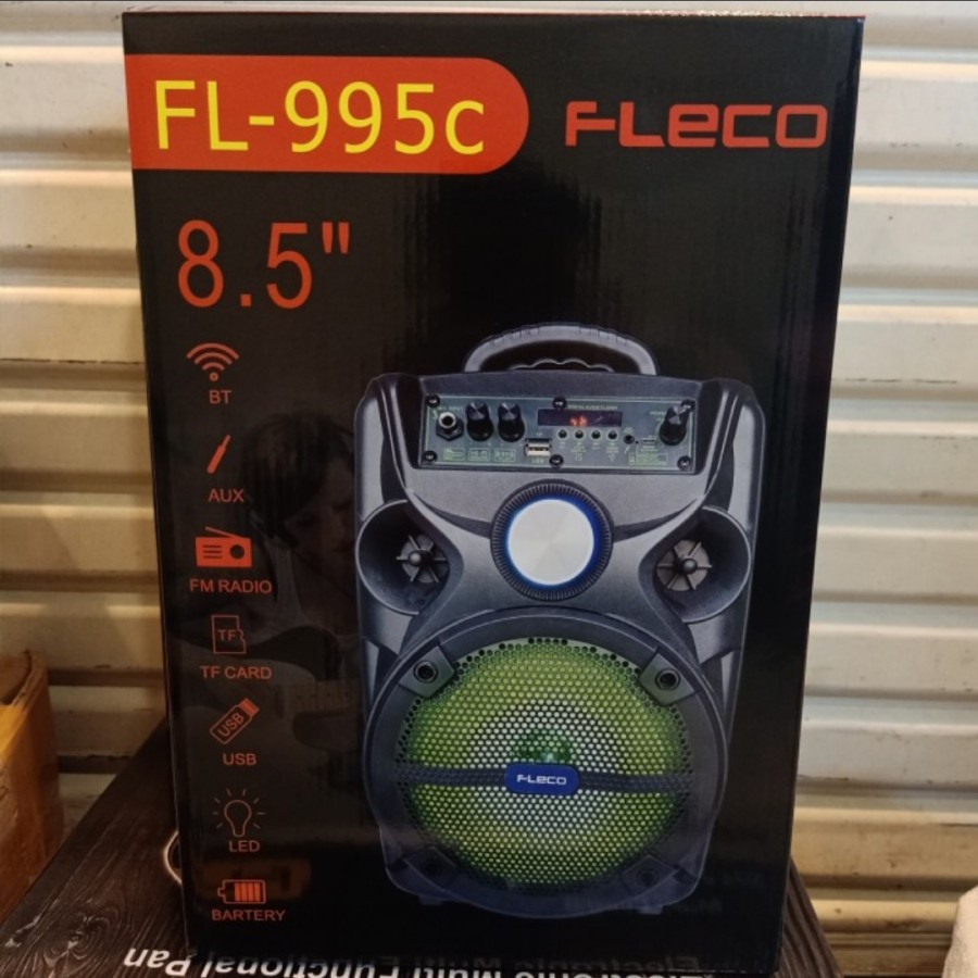 Speaker Bluetooth Karaoke Fleco F-955C 8.5 inch free mic Speaker Termurah