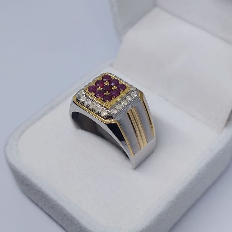 cincin laki ikat perak atas nya batu rubiy keliling berlian eropa asli