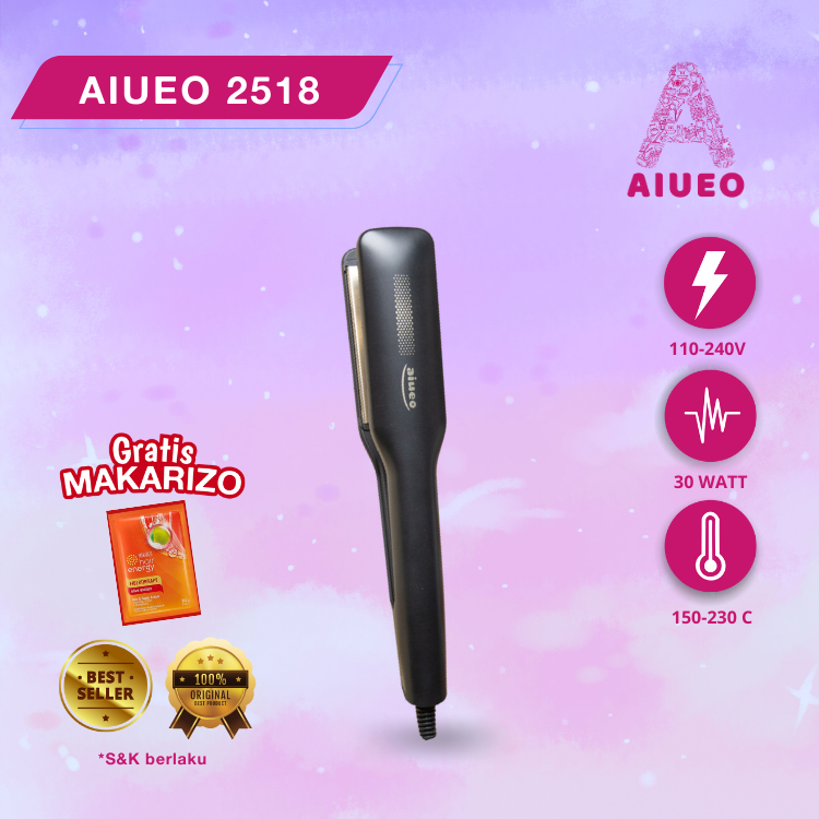 [GARANSI 18 BLN] • Catokan Rambut Curly Hair Straightener AIUEO 2518 Alat Catok Rambut Meluruskan dan Keriting Salon Profesional Daya Rendah - Warna Hitam