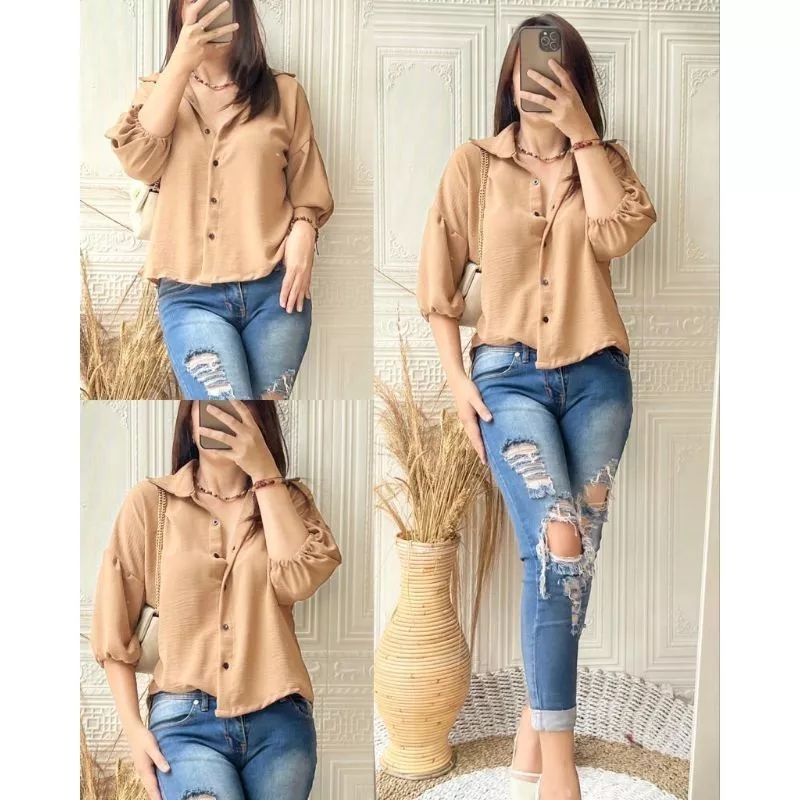 KEMEJA ZALOORA CROP/KEMEJA CROP WANITA/KEMEJA BLOUSE LENGAN 7/8 KOREAN STYLE