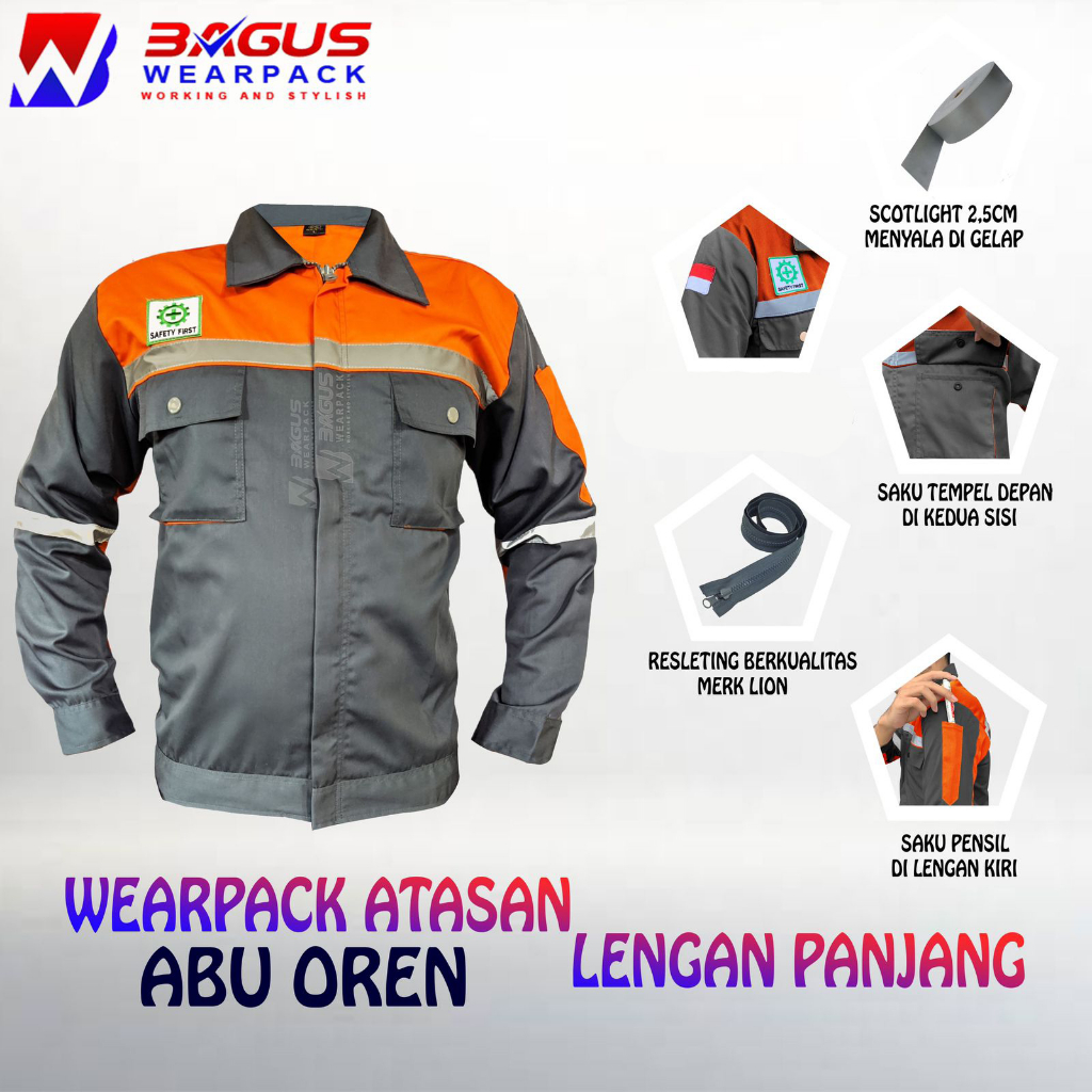 BAJU PROYEK KEREN / BAJU KERJA PRIA PROYEK / BAJU KERJA PIRA LAPANGAN / BAJU WEARPACK LENGAN PANJANG / BAJU WEARPACK / WERFAK PRIA KERJA / BAJU WEARPACK KERJA PROYEK / WEARPACK PROYEK / WEARPACK PRIA KEREN / BAJU PROYEK LENGAN PANJANG / ABU OREN