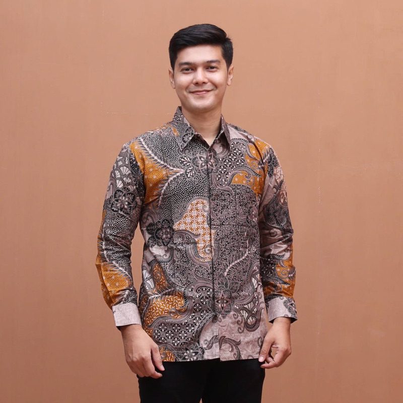 Atasan Tunik Batik Couple Kemeja Batik Pria Lengan Panjang Bahan Kain Katun - Motif BR Pulau Sogan