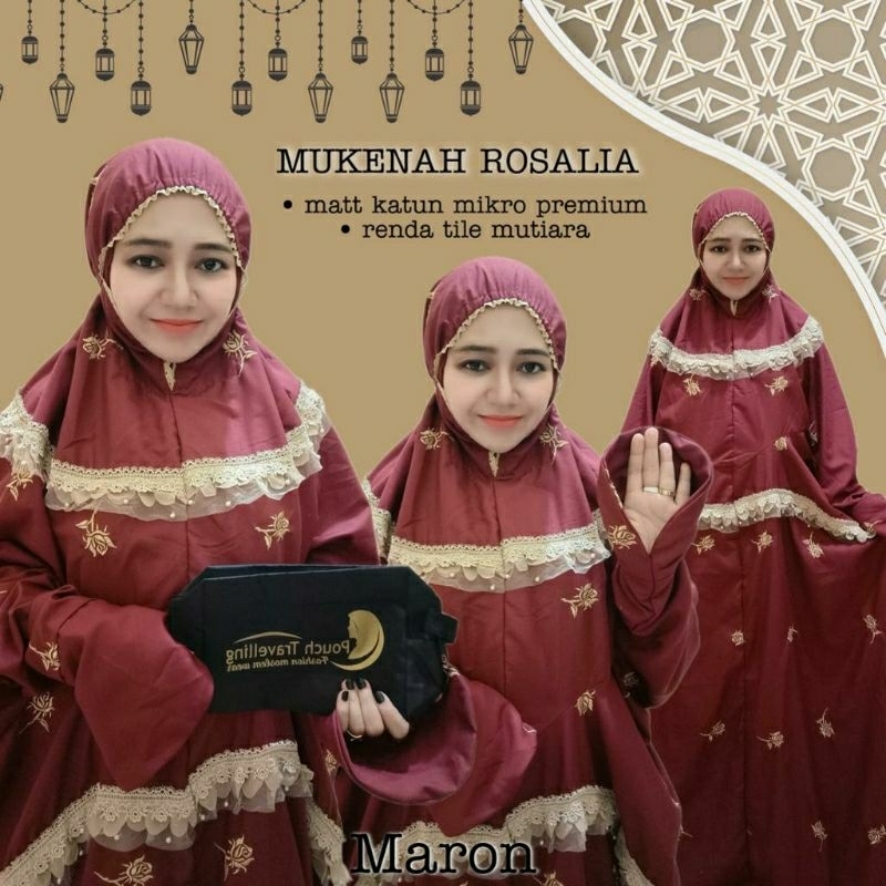 Mukenah ROSALIA Lajuran bordir mawar renda tile mutiara matt katun mikro premium