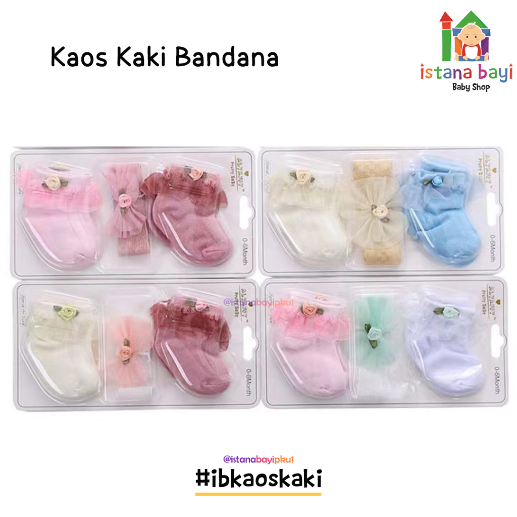 BALERINA CUTE SOCKS FLOWER + HEADBAND/KAOS KAKI SET BANDANA BAYI