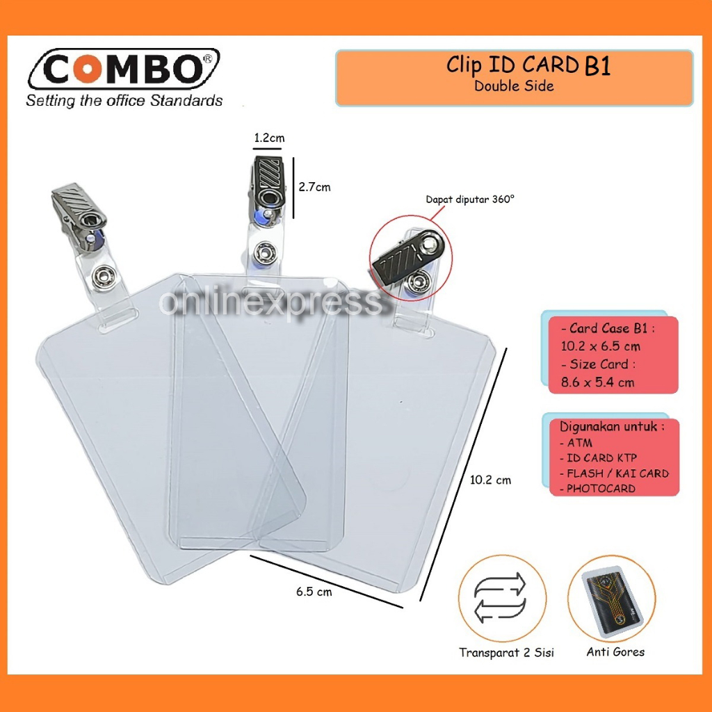 

ID Card Case B1 + Clip Besi Embos / Card Case Plastik / Name Tag