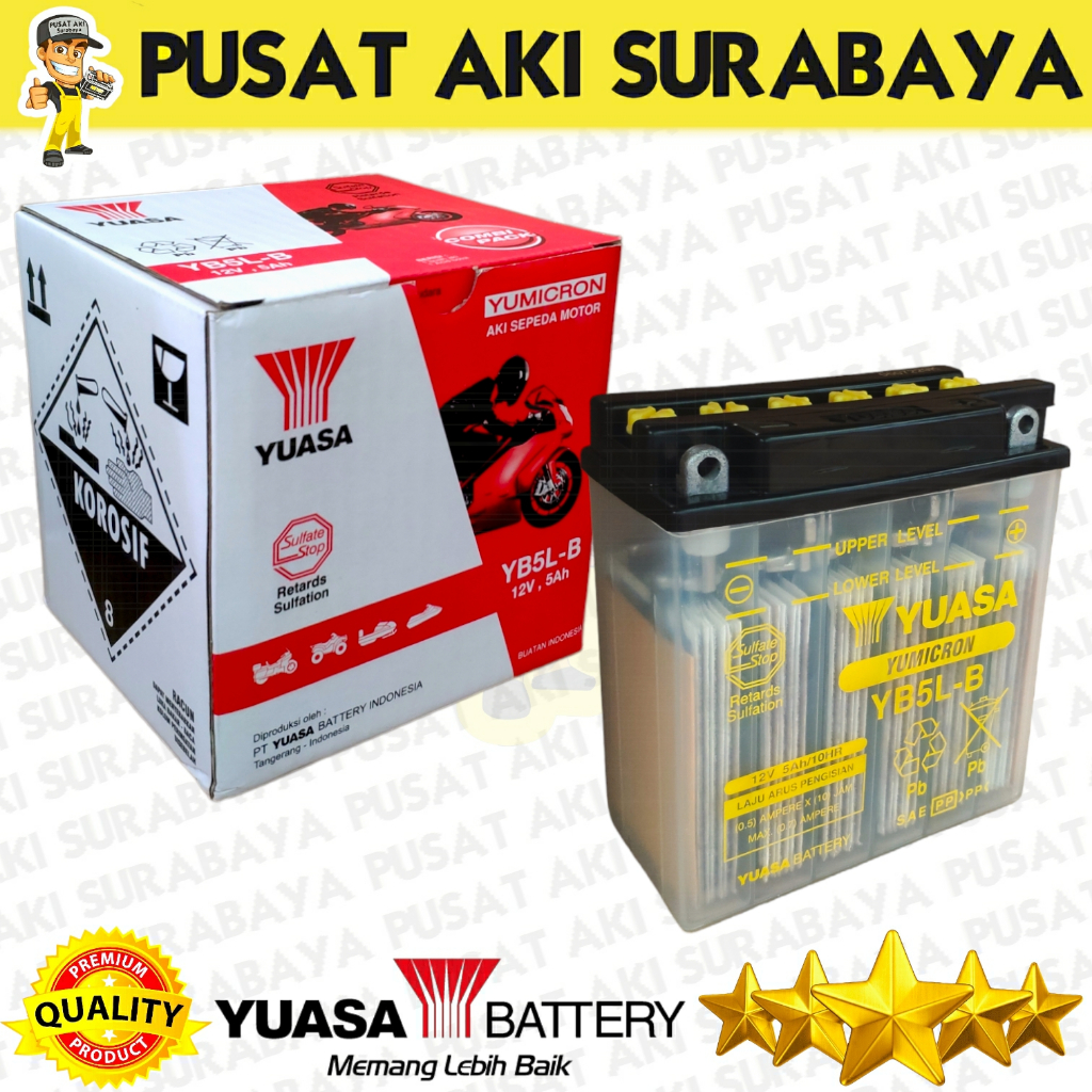 PROMO ACCU BASAH YUASA YB5LB 5 AMPER UNTUK MOTOR FIT X KAZE VEGA R TITAN GM5Z GT6A  YT7C MTX5AL YB5L-B