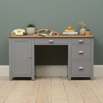 Meja Kerja Pribadi Desain Minimalis Finishing Cat Duco Warna Abu Kombinasi Top Natural Kayu