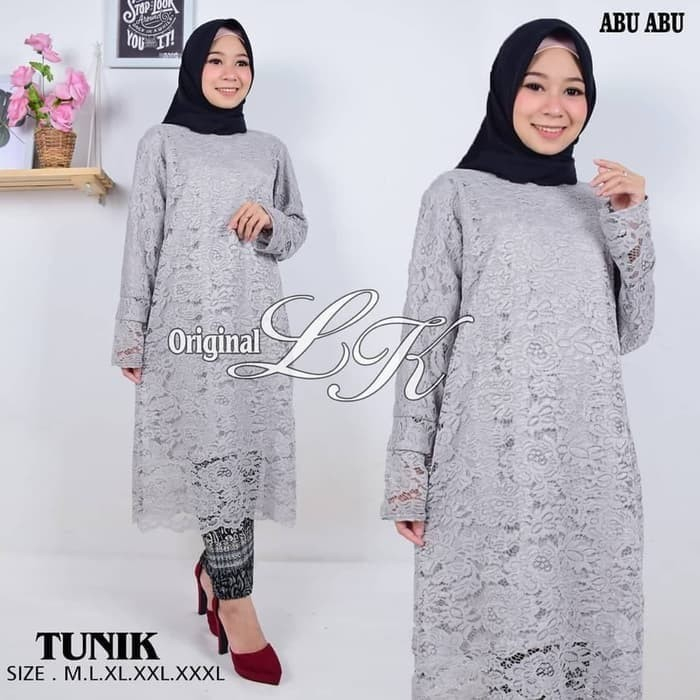 [Atasan Promo] Kebaya Tunik Brukat SILVER Dan Rok plisket