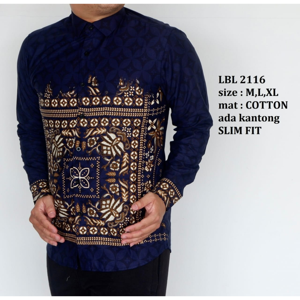 BatikBule Kemeja Batik Slimfit Panjang Motif Casual Warna Biru &amp; Coklat LBL 2116 &amp; 2117