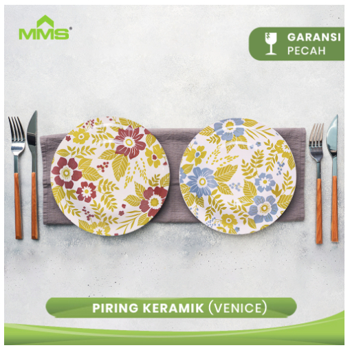 [ White Line ] Piring Makan Bulat Keramik Motif Venice Purple Grey!