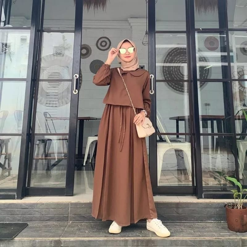 Dress Vania Gamis Kombinas Rompi Polos Terbaru