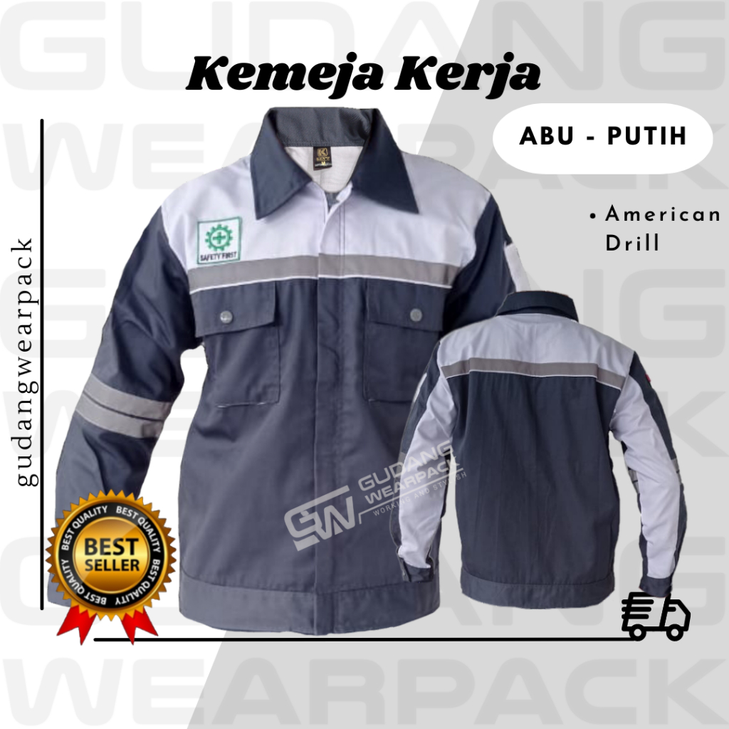 Gudang Wearpack - Baju Kerja Seragam Proyek Warna Abu Putih