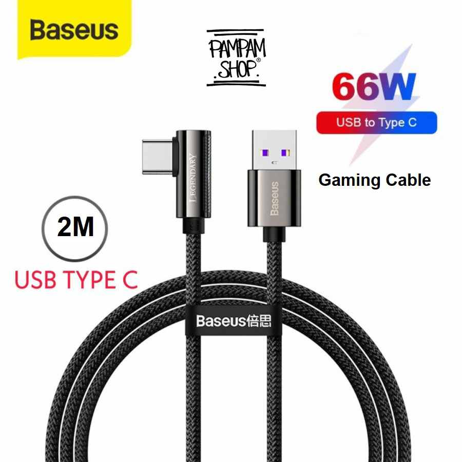 Baseus Kabel Data Legend Elbow USB TYPE C 2M 66W 3A Fast Charging Tipe C Original Ori Cable Charger Casan Gaming 2 Meter 66 Watt