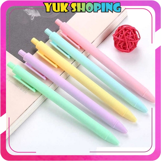 

✧YUKSHOPING✧ Pena Cetekan Macaroon Pulpen Warna Pastel Tinta Hitam Alat Tulis Sekolah Kantor Pen Warna Warni Bolpoint Polos Murah Import S078