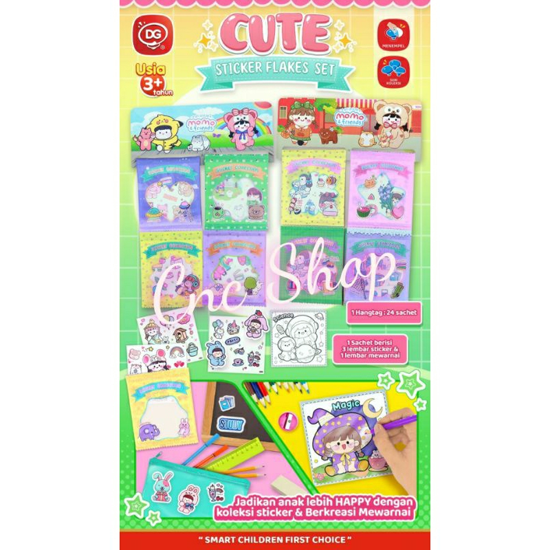 Cute Sticker Flakes Set Mainan Stiker + Mewarnai Gambar Lucu