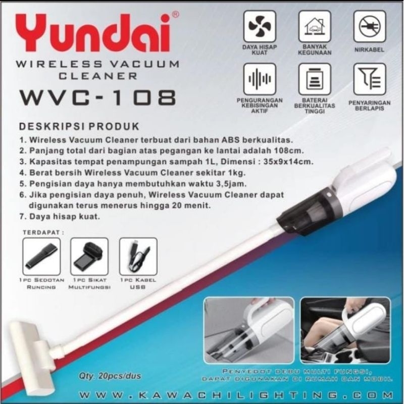 Vacum Cleaner Portable/Vacum Cleaner Wireless Penyedot Debu Yundai WVC-108