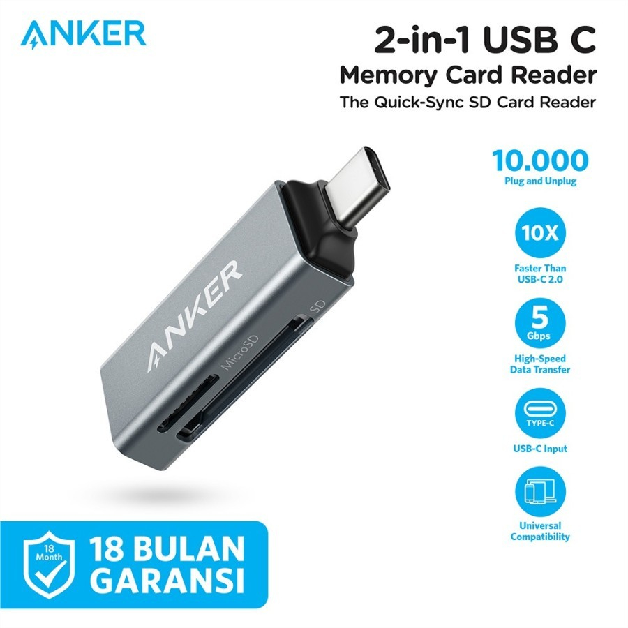 Anker Memory Card Reader 2 in 1 Type C Universal SD - SKU A8370 - Garansi Resmi 18 Bulan