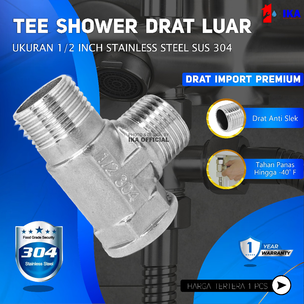 TEE SHOWER T CLOSET 1/2 INCH BAHAN STAINLESS STEEL SUS 304 ASLI (DRAT LUAR DALAM) T Shower / T Kloset / Tee Kloset Stainless 1/2&quot; x 1/2&quot;