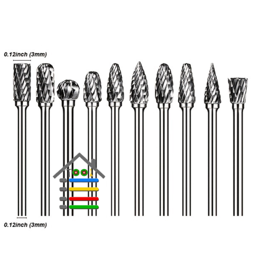 MATA BOR TUNGSTEN TUNER ROTARY CARBIDE MINI GRINDER SET 10 PC TCT DUAL GROOVE