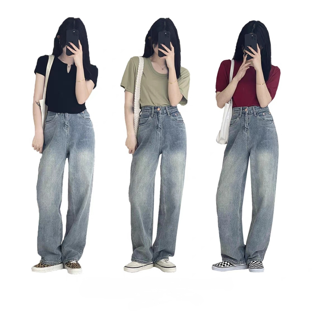 High Waist Jeans Dress Korean Style Retro Celana Jeans Wanita Kekinian Street style