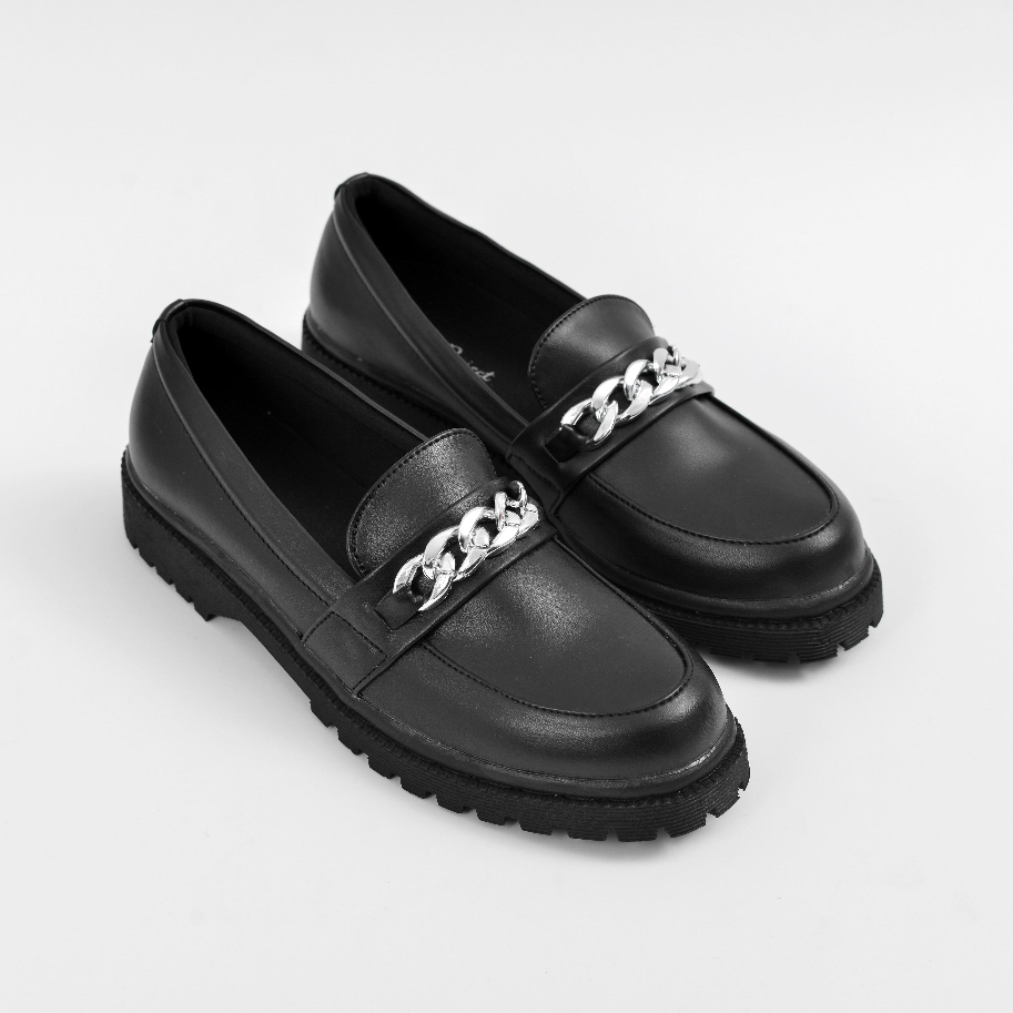 Sepatu Loafers Wanita Formal Casual Santai Kulit Loafer Original Wanita - Nadine Black