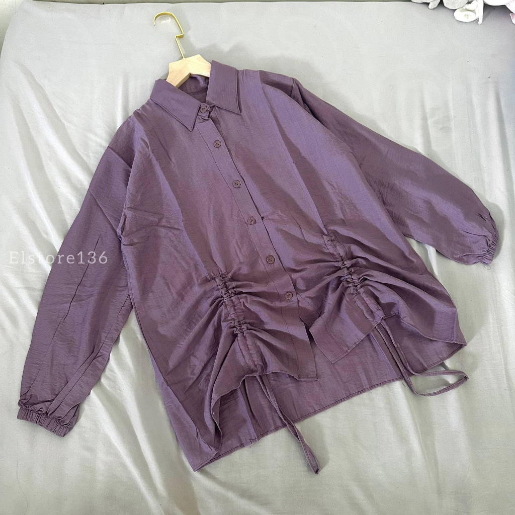 Lesya Blouse Atasan Wanita Kemeja Serut Depan Bahan Polo Linen Fashion Muslimah Bestseller