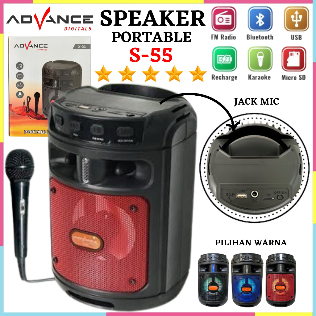 Speaker Portabel Bluetooth Advance S55 - Speaker Karaoke Advance S-55 / Speaker Keraoke Free Mic / S