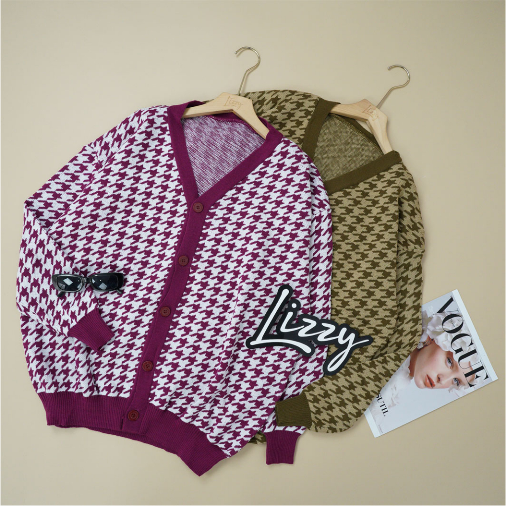 Lizzy - CARDI BUTTON HOUNDSTOOTH PREMIUM