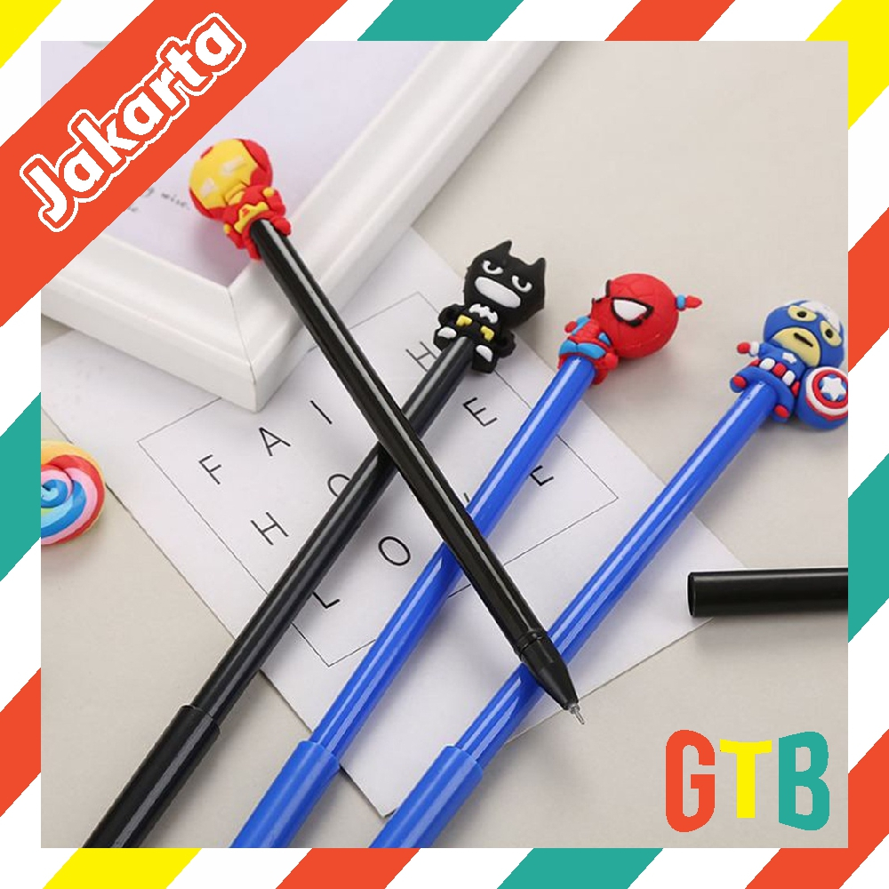 ❤️GTB❤️ Pena Karakter SuperHero Gel Pulpen Karakter Pen Tinta Gel Lucu Alat Tulis Karakter Superhero 3D Murah Import S076