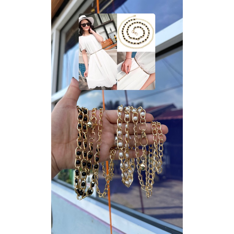 ikat pinggang/beld/Ikat Pinggang Ikat Pinggang Model Rantai Mutiara Imitasi Fashion Wanita Belt