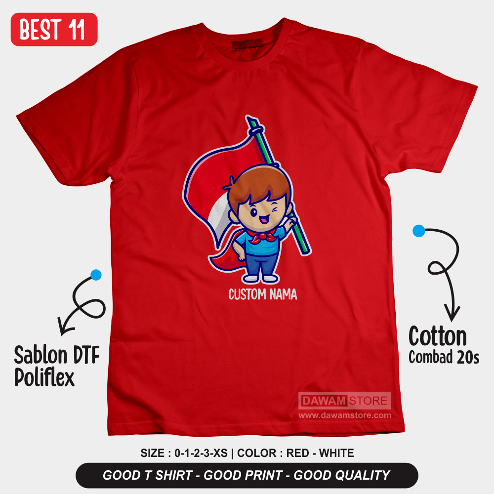 Kaos 17 Agustus 2023 anak laki laki Custom Nama / Baju 17 Agustusan 2023 Anak Terbaru Best 11