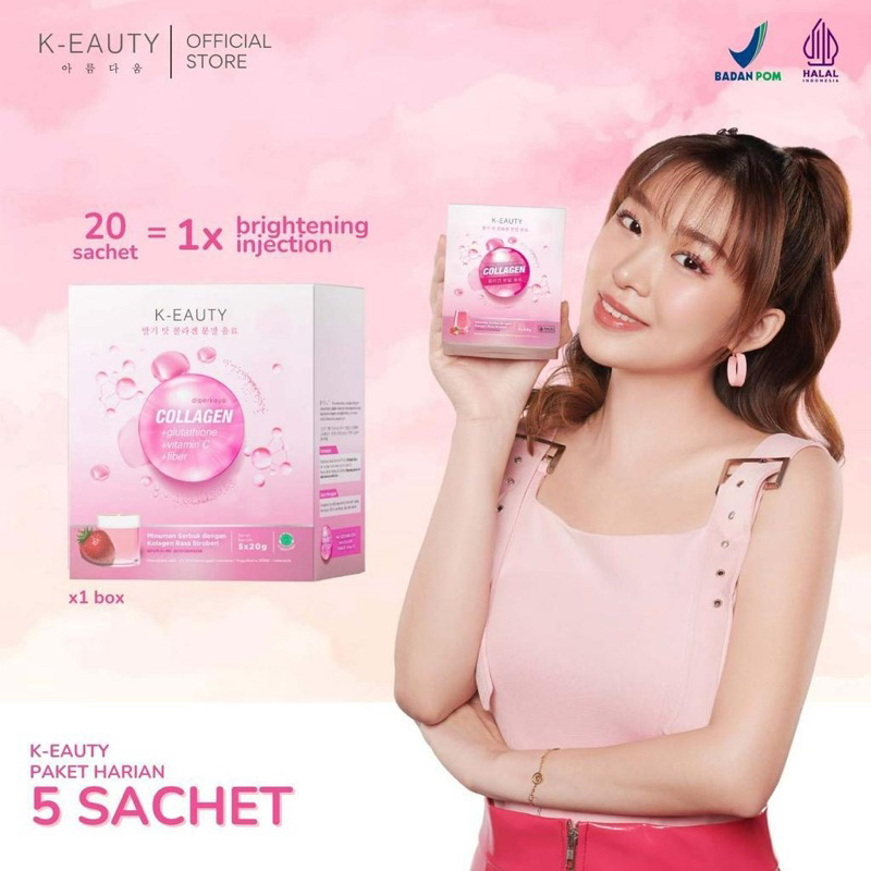 KEAUTY K-eauty 1 box ( 5 sachet ) collagen drink minuman kolagen beauty keauty k-eauty COLLAGEN strawberry