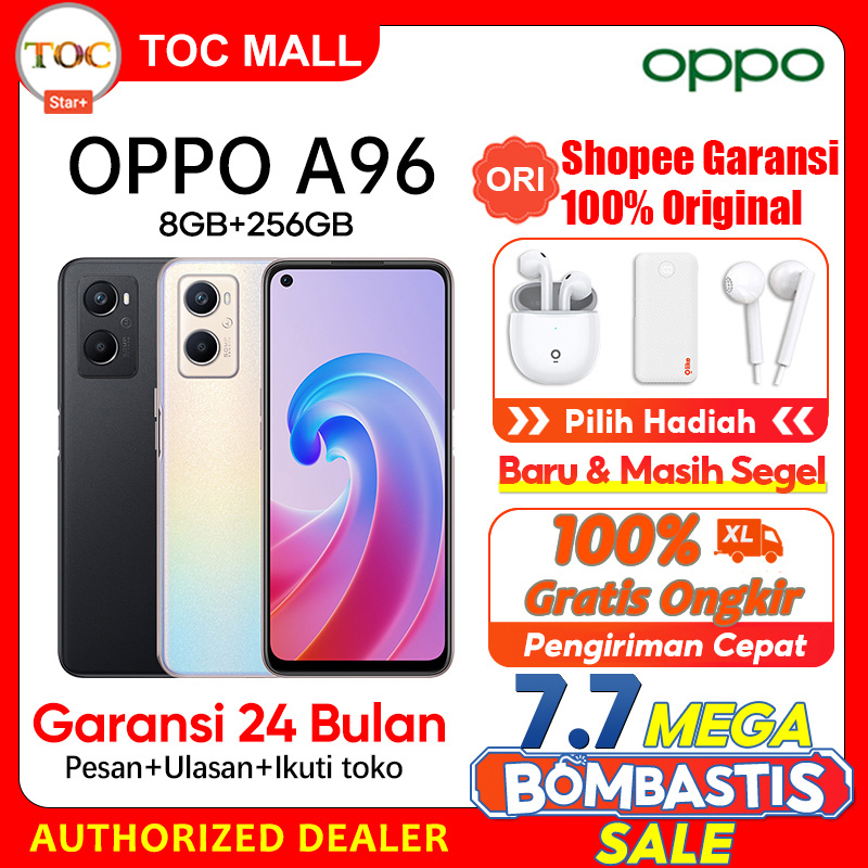 Oppo A96 8GB/256GB Garansi Resmi NFC 8GB + 5GB RAM Expansion 6.59 inci Baterai 5000mAh 33W SUPER VOOC Kamera 50MP Qualcomm Snapdragon 680 RAM 8GB ROM 256GBBisa COD 100% Asli baru