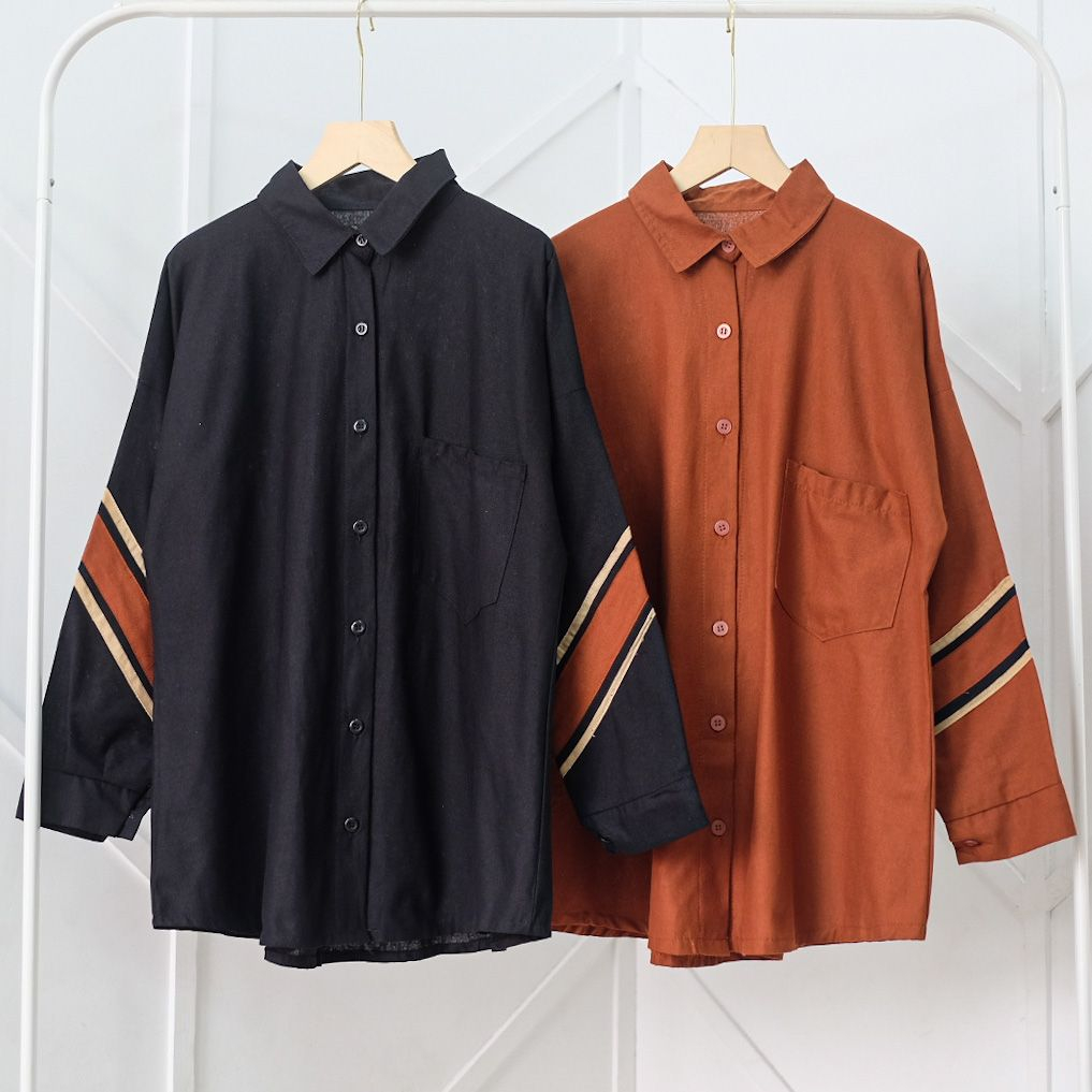 Evelin Shirt - Kemeja Wanita - Kemeja Oversize Wanita - Atasan Jumbo Ld 120cm Oversize Lengan Panjang Two Tone Kombinasi