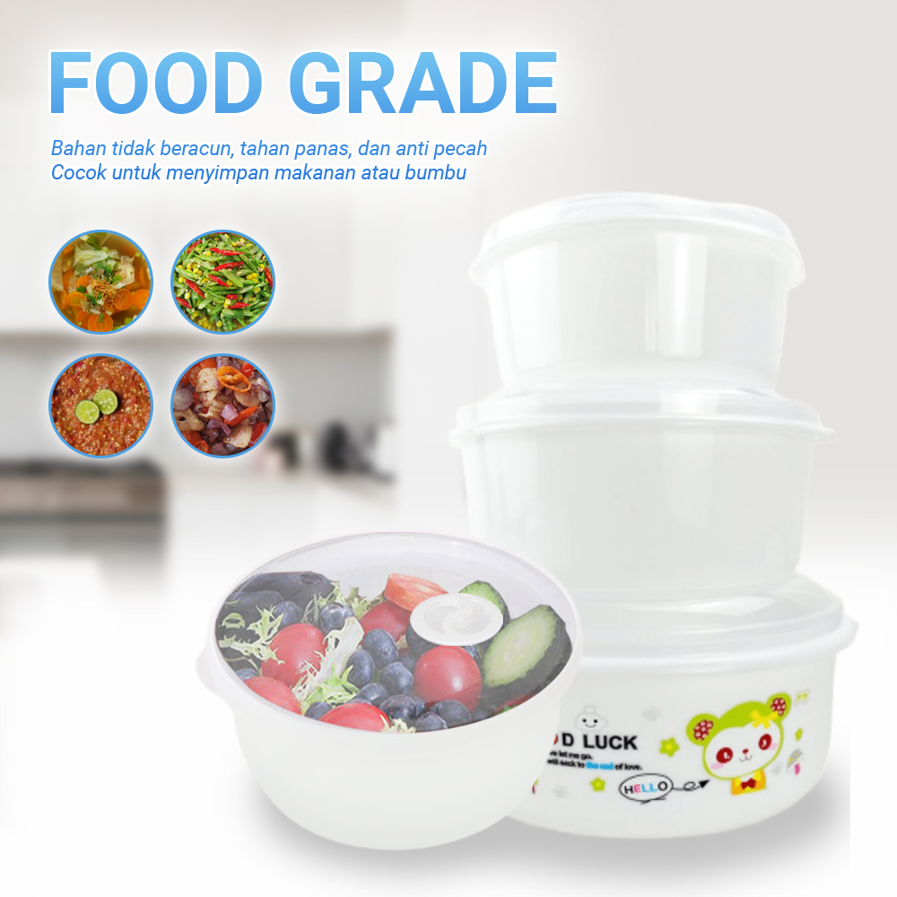 Tempat Penyimpanan Makanan Bentuk Bulat Plastik Multifungsi 3 in 1 /1 Sett