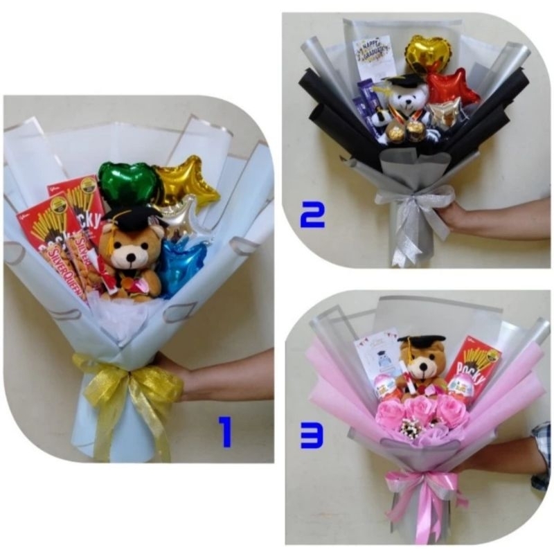 Buket bucket snack boneka wisuda coklat ferrero kado hadiah wisuda graduation gift