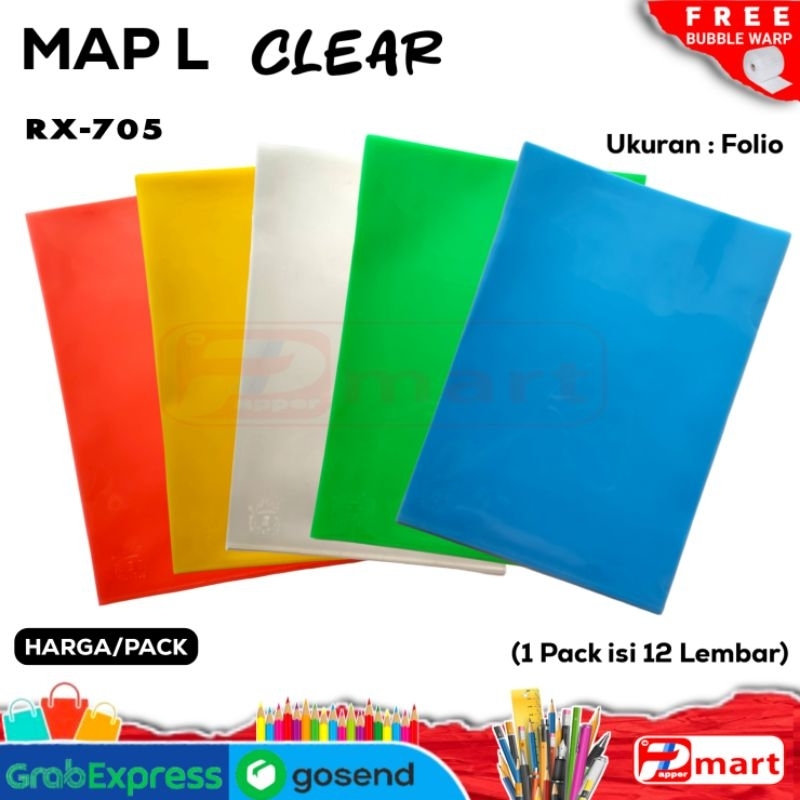 

Map L Bening Transparan Warna / Map L REX / File Plastik / Clear / 12Pcs