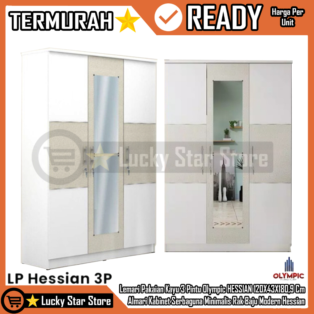 [Kargo] Lemari Pakaian Kayu 3 Pintu Olympic LITE CELESTINE Baju Wadrobe 120x43x180,9 cm Kabinet Serb