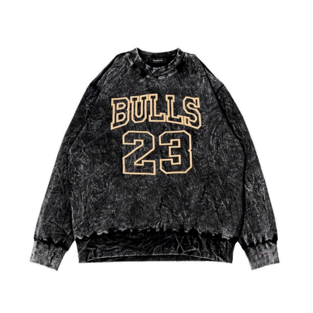 Sweater Crewneck Sandwash Bulls 23 - Sweathirt Washed Font Sablon Pria Wanita Premium