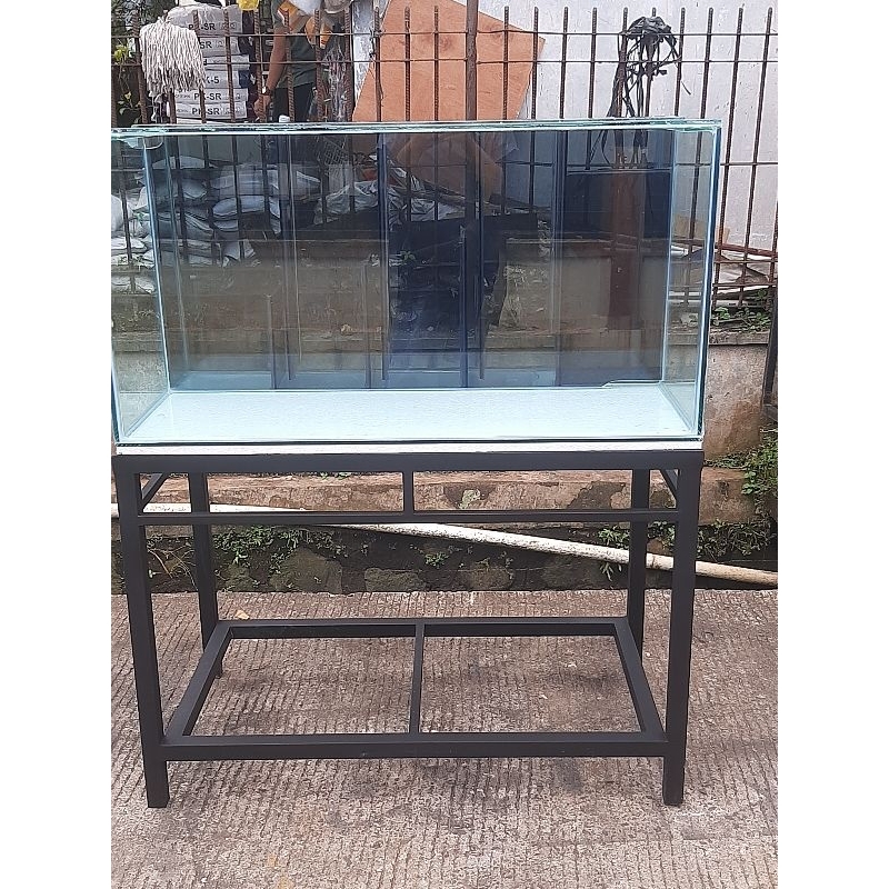 Aquarium 100x50x50 full 8mm Filter Belakang & Rak Besi Hollo 100x50x70