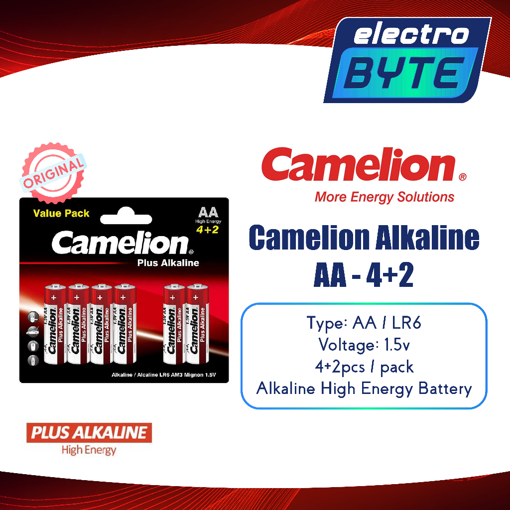 Camelion Baterai Alkaline AA 4 + 2 | Baterai Alkaline A2 Isi 6 - LR03 / Baterai Alkaline AA Isi 6 - 