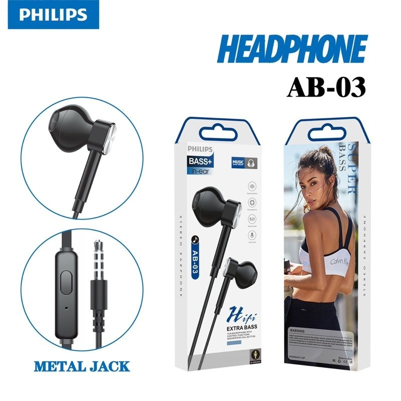 Headset handsfree philips AB-03 hifi audio stereo earphone AB03 by.minigo