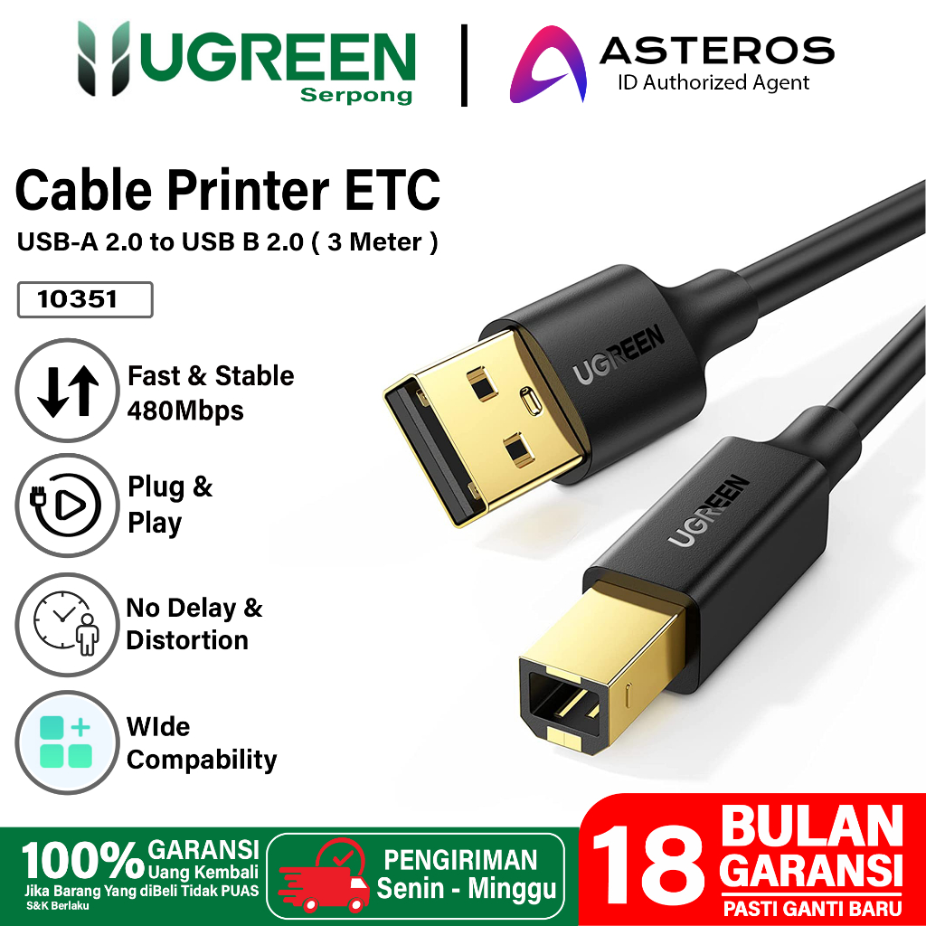 UGREEN Kabel Printer Epson HP Canon USB A To Usb 2.0B ,Type C To Usb 2.0B