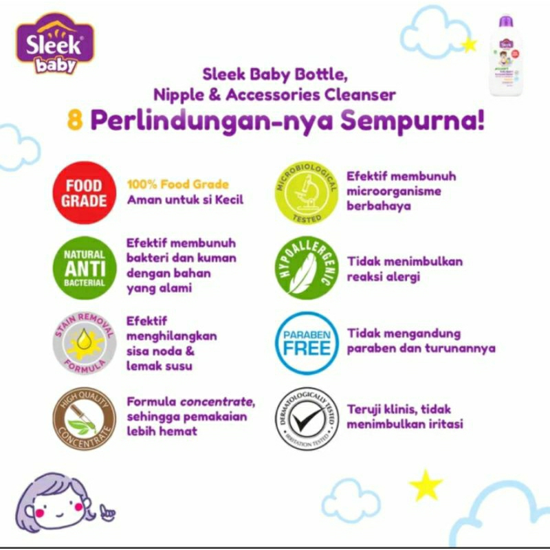 SLEEK 450 ml BABY BOTTLE, NIPPLE AND ACCESSORIES CLEANSER FOOD GRADESABUN PEMBERSIH BOTOL DLL