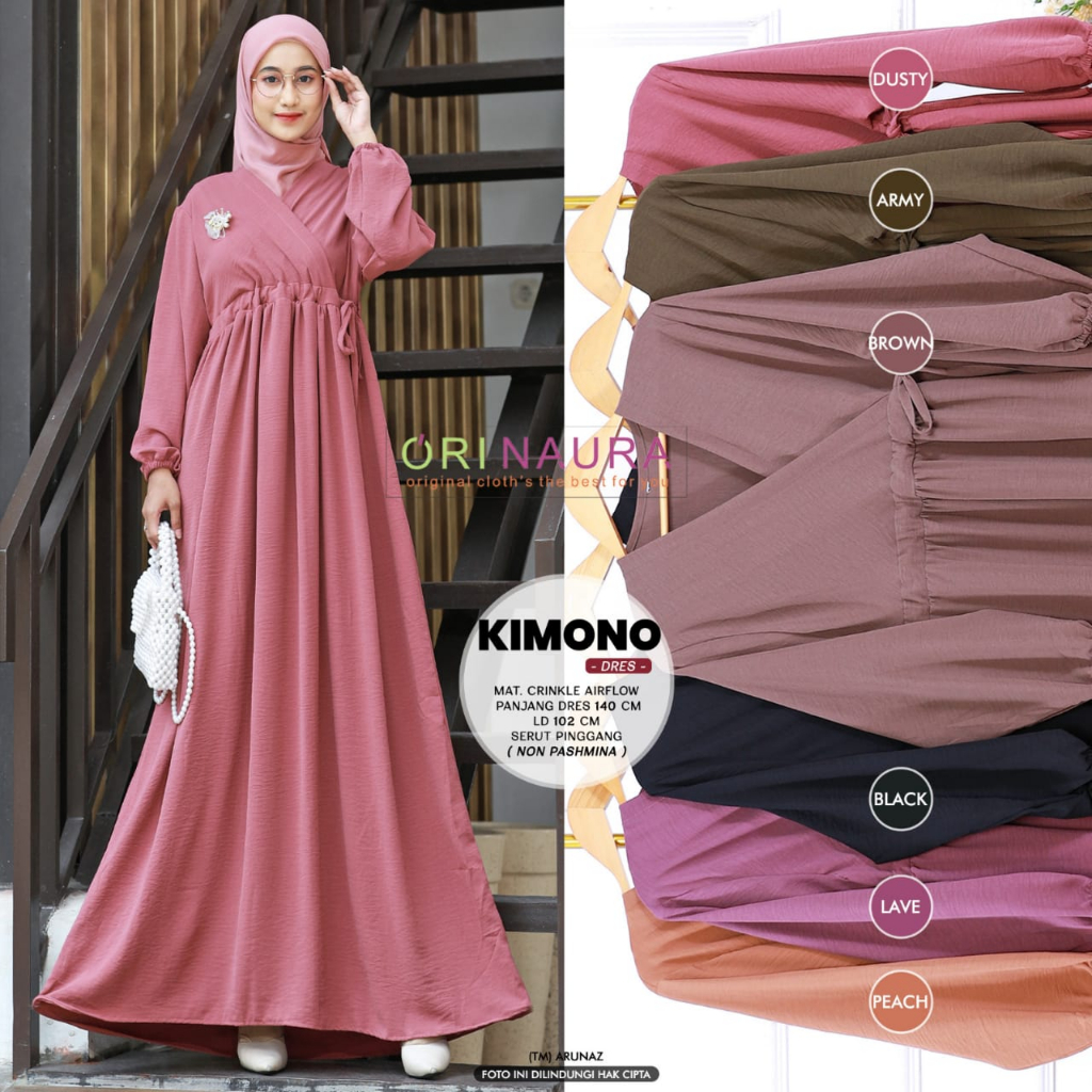 Kimono Dress Gamis Muslim Crincle Airflow Premium Original Produk By Orinaura